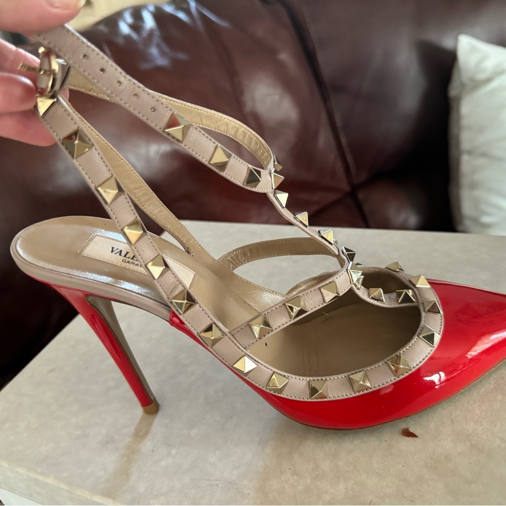 Size 10 Red and Beige Spike Valentino Heels